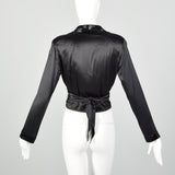 Small-Large 1980s Black Beaded Collar Wrap Top