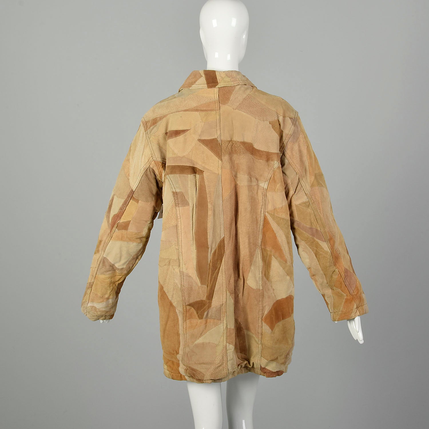 Large 1990s Patchwork Leather Coat with Faux Shearling