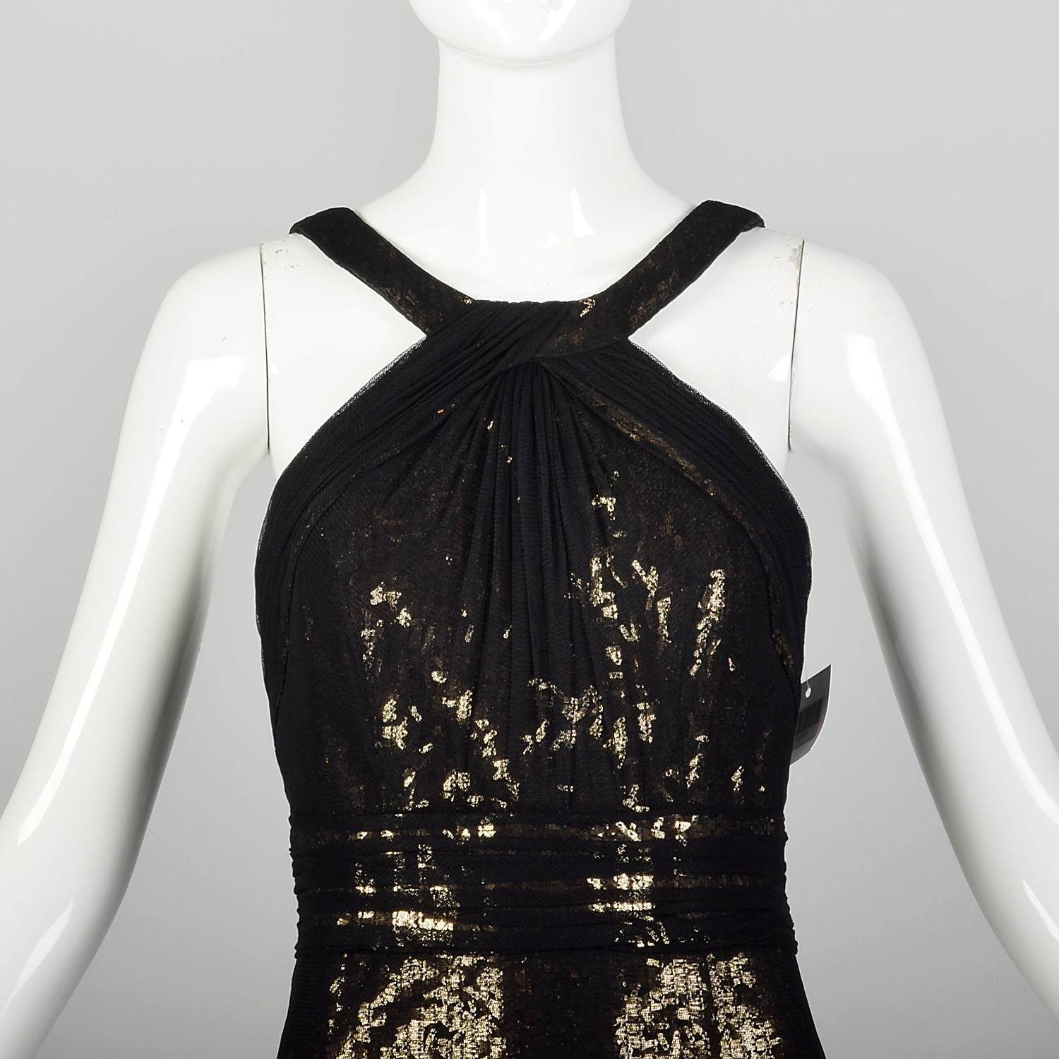 Medium Theia Black Party Dress Sheer Mesh Sleeveless Gold Sequin Mini