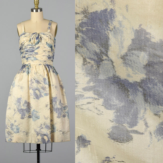 XS 1950s French Floral Cocktail Dress
