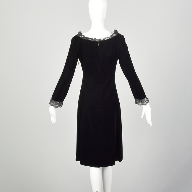 Medium 1970s Mollie Parnis Dress Classic Black Velvet Cocktail Party Modest Evening Gown