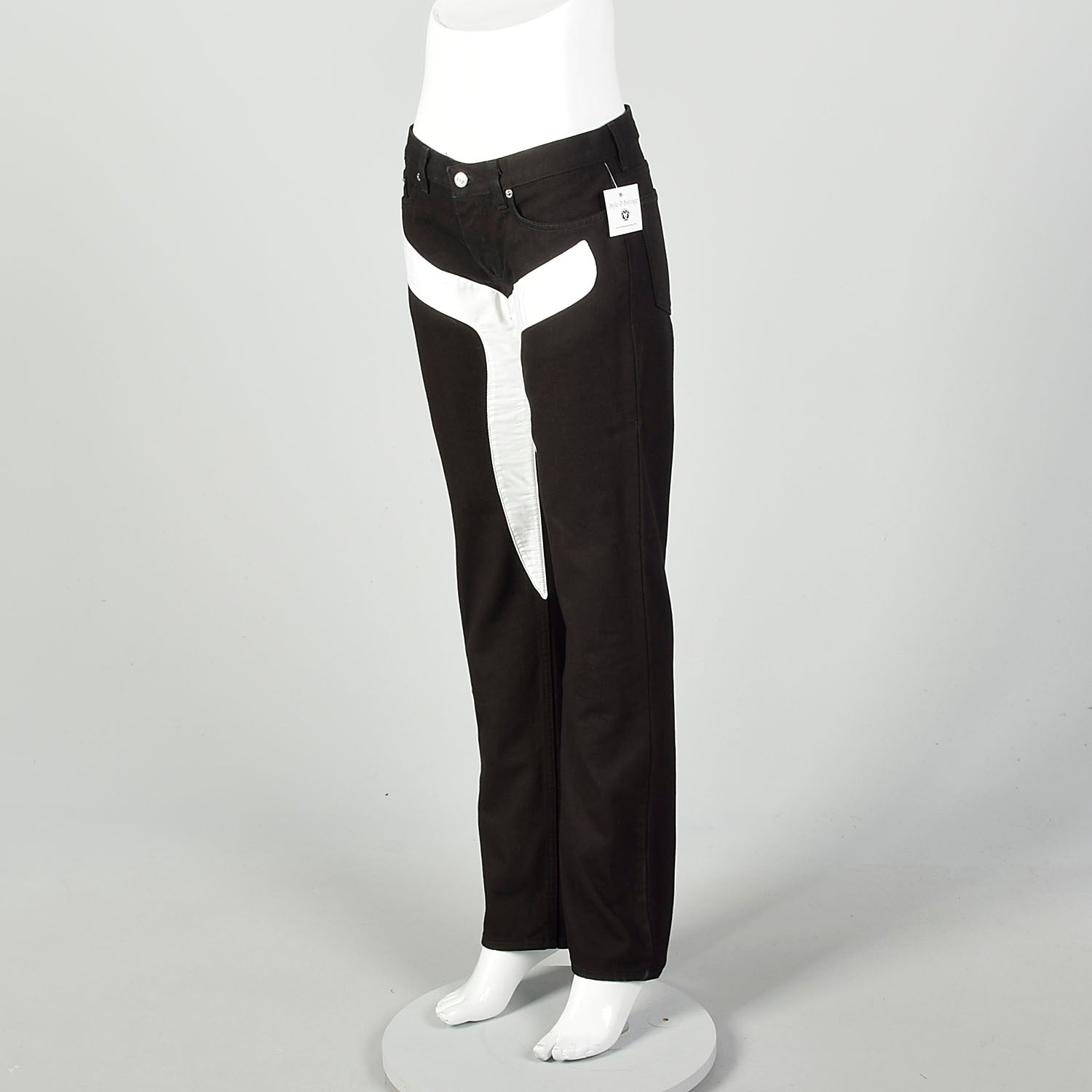 Small Helmut Lang Spring 2003 Black Jeans White Applique Designer Cotton Pants