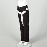 Small Helmut Lang Spring 2003 Black Jeans White Applique Designer Cotton Pants