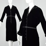 1950s Medium Mollie Parnis Dress Black Velvet Evening Gown Silk Satin Long Sleeve