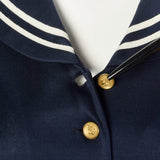 Small 1970s Sexy Sailor Dress Micro Mini Navy Blue Long Sleeves