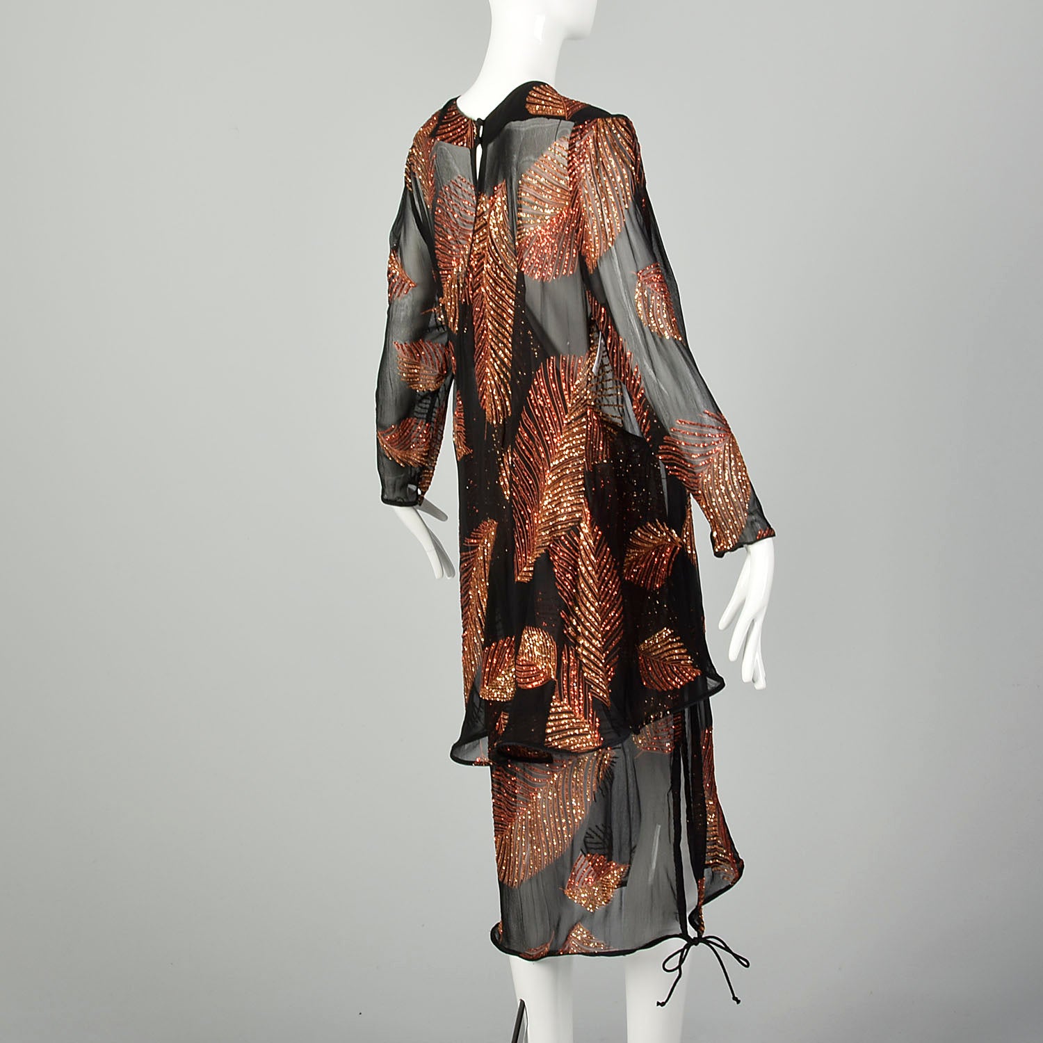 Medium 1980s Two Piece Wrap Dress Black Sheer Glitter