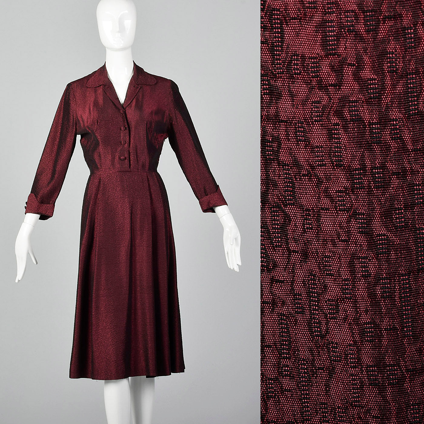 1950s Red and Black Sharkskin Plisse Dress