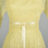Small 1960s Yellow Lace 2pc Set Crop Top Sleeveless Dress