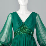 1970s Emerald Green Gown with Bishop Sleeves