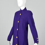 1980s St John Purple Knit Dress with Shoulder Pads and Gold Button Front