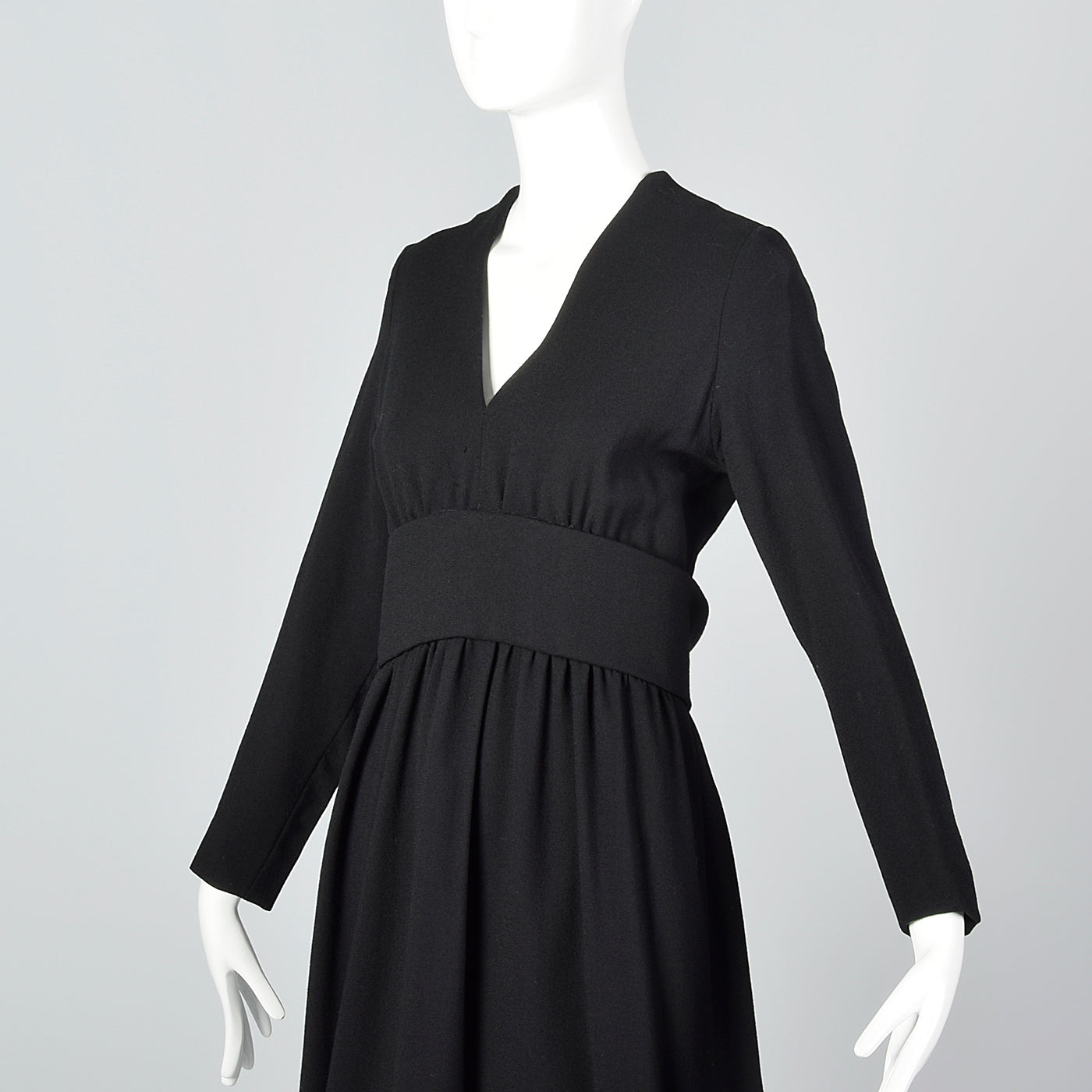 1970s Norman Norell Long Sleeve Little Black Dress in Winter Weight Wool, Gustave Tassell