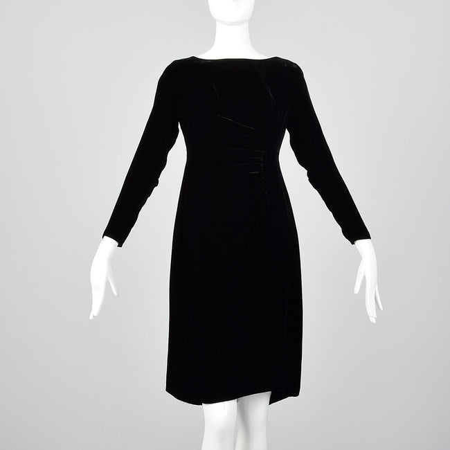 1960s Black Velvet Long Sleeve Dress