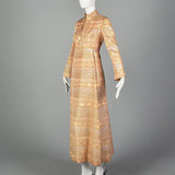 Large 1970s Malcolm Starr Blush Pink Metallic Maxi Dress
