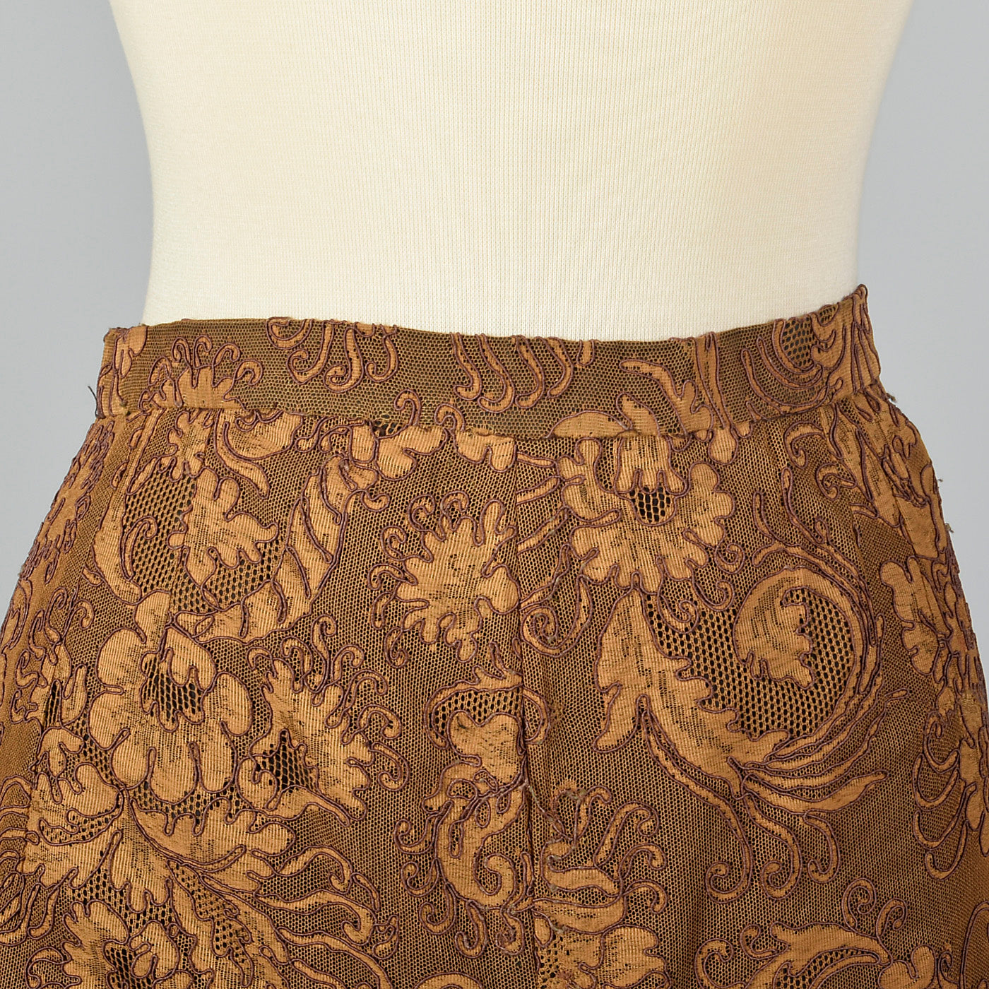 1950s Brown Lace Overlay Skirt Suit