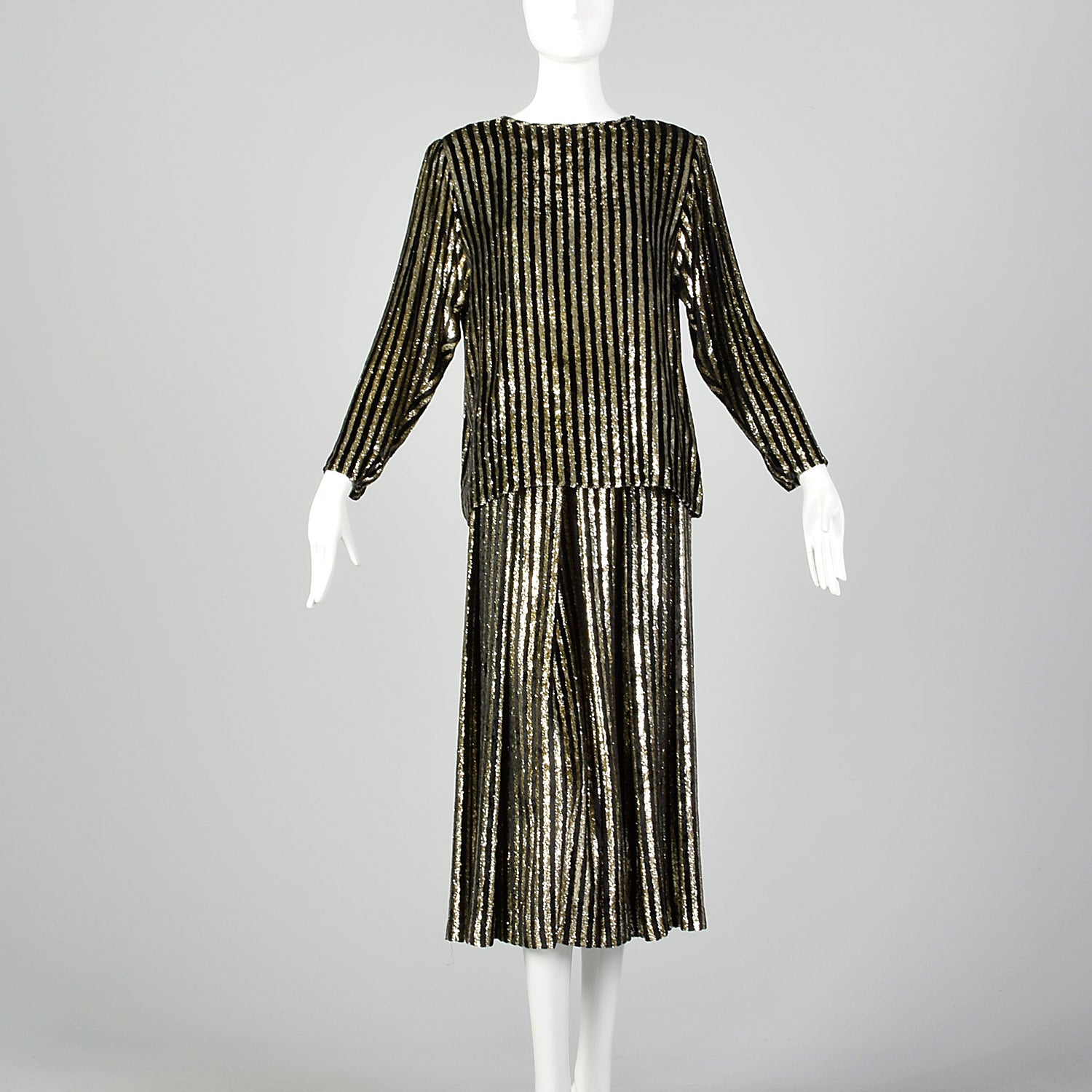 1980s Caroline Charles Gold and Black Skirt Set