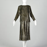 1980s Caroline Charles Gold and Black Skirt Set