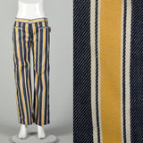Medium 1970s Yellow Striped Jeans Low Rise Hippie Bell Bottom Pants