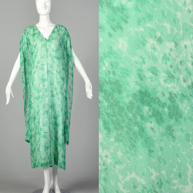 XS-Small Givenchy Nouvelle Boutique 1970s Green Silk Kaftan