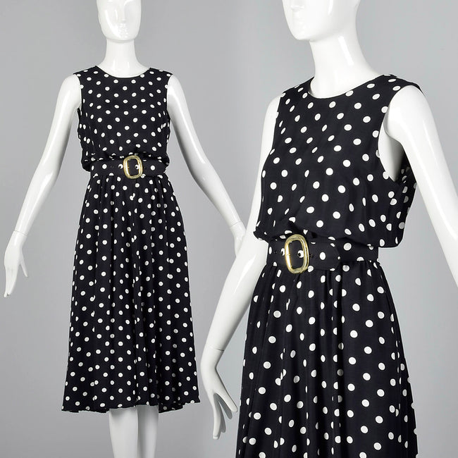 1980s Black and White Polka Dot Dress