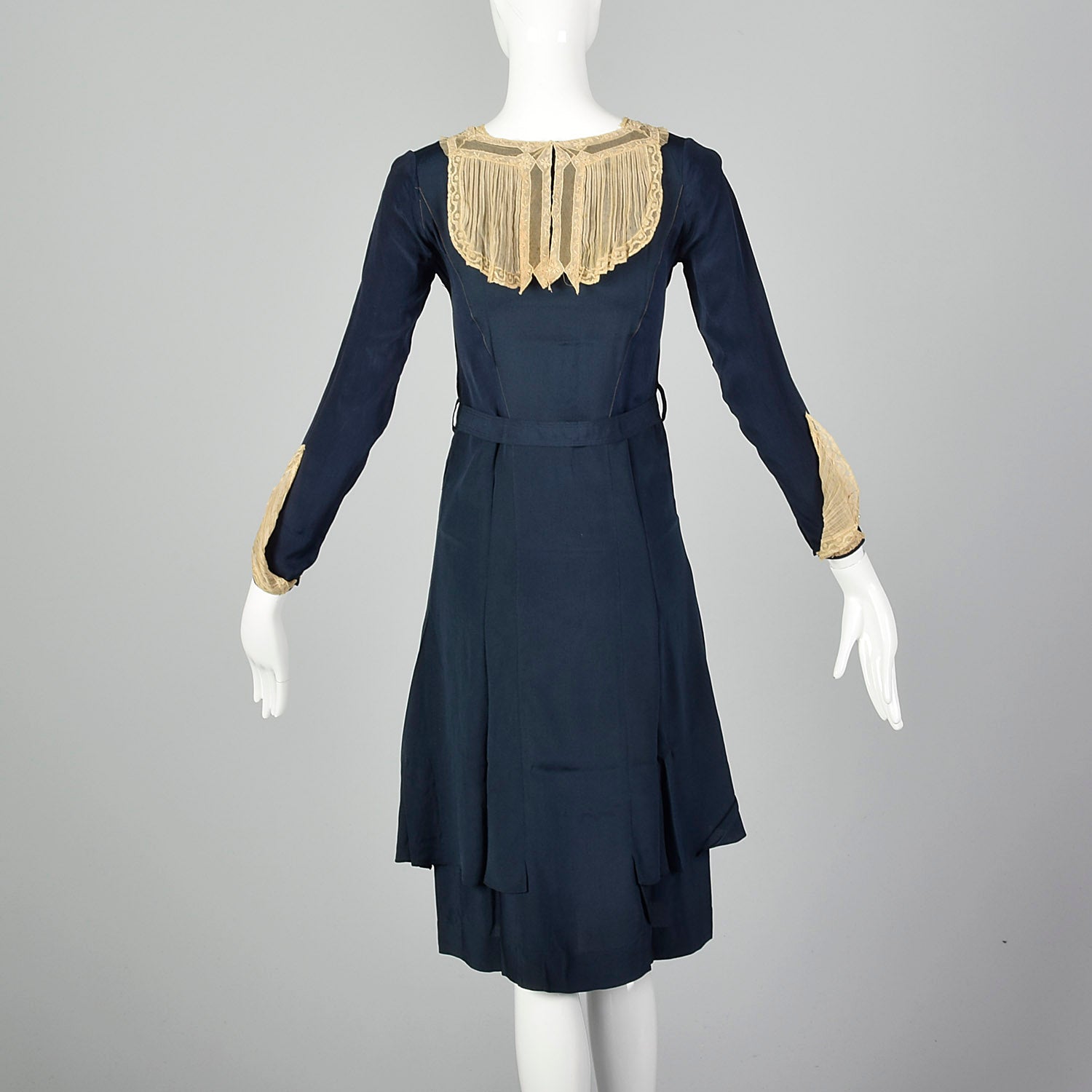 XS Frances Faire Frocks 1930s Navy Blue Lace Collar Dress Style & Salvage XS Frances Faire Frocks 1930s Navy Blue Lace Collar Dress Style & Salvage