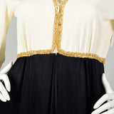 Large 1970s Palazzo Pant Jumpsuit Long Sleeve Flowy V Neck Hostess