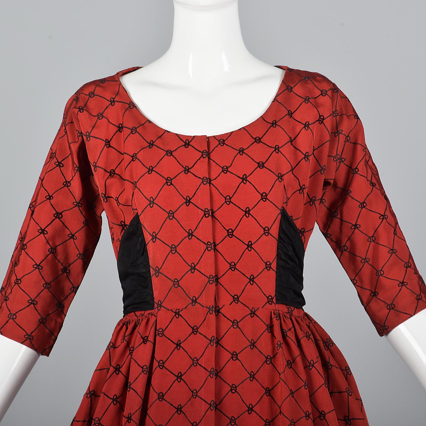 1950s Red Party Dress with Black Taffeta Bow