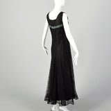 XL 1930s Dress Black Vintage Lace Maxi Sleeveless