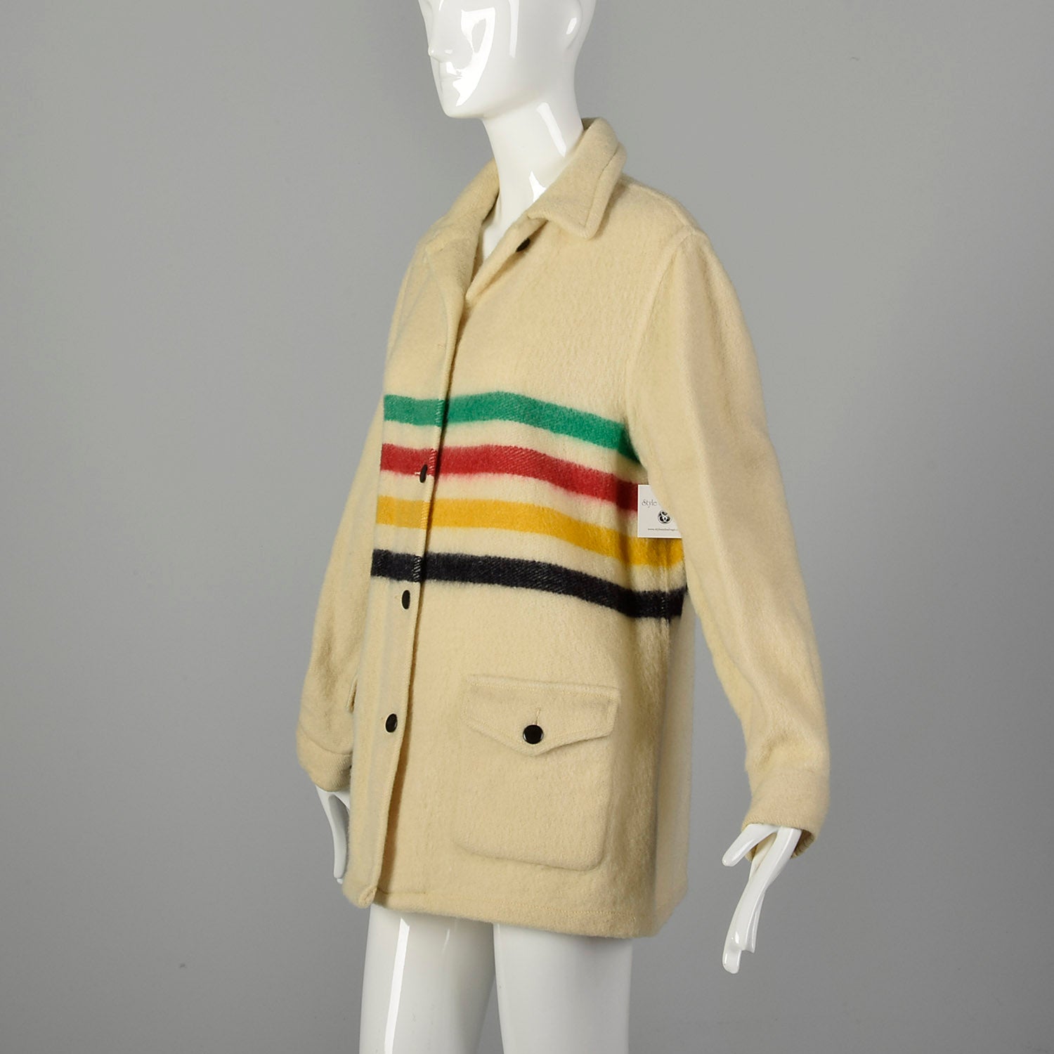 Medium 1950s Hudson Bay Striped Wool Blanket Coat Cozy Autumn Outerwear