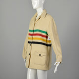 Medium 1950s Hudson Bay Striped Wool Blanket Coat Cozy Autumn Outerwear