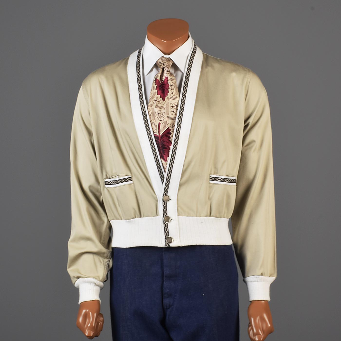 1960s Mens Casual Jacket with Ribbed Knit Trim
