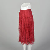 Small 1970s André Laug for Audrey Red Lace Pleated Skirt