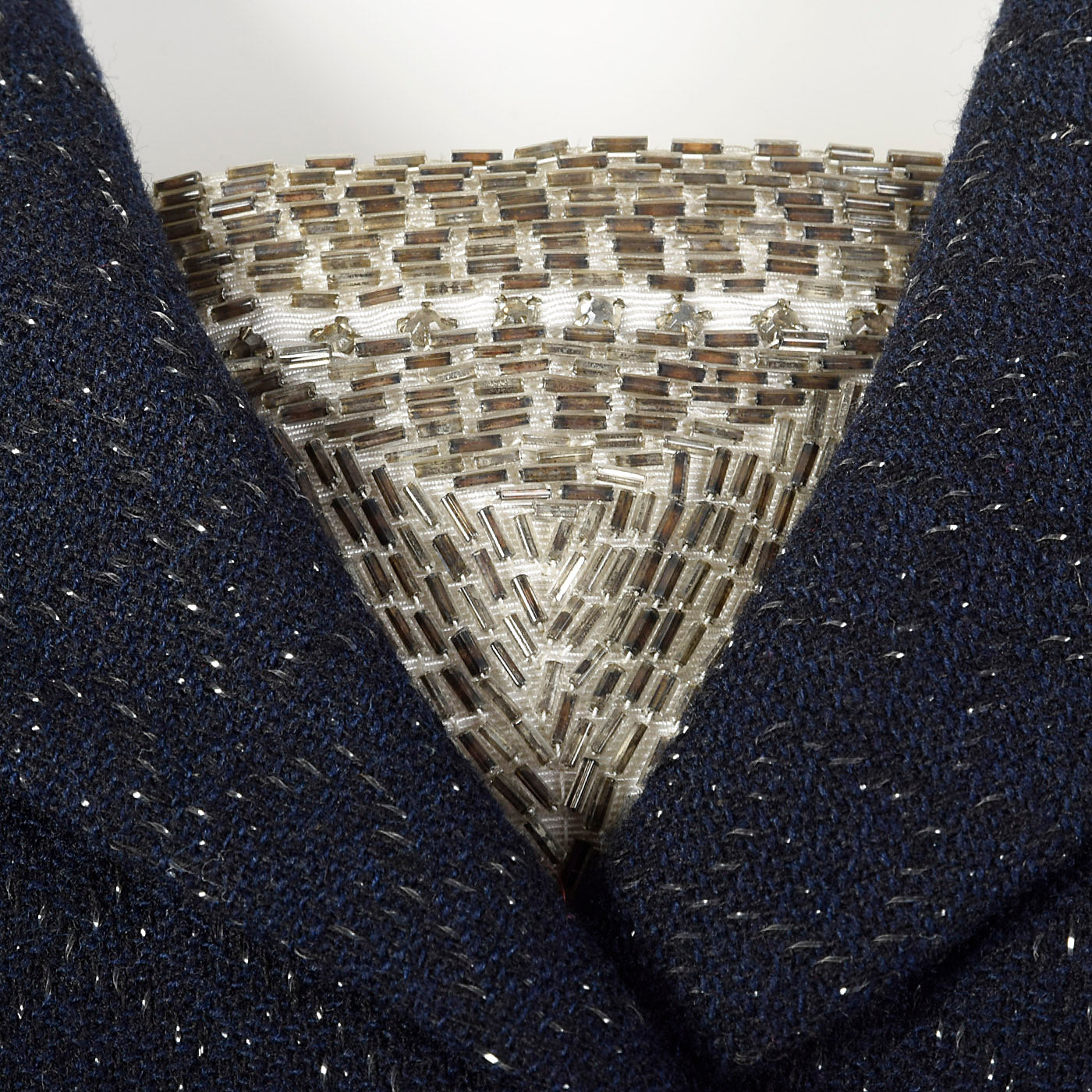 1950s Navy Blue Dress with Silver Glitter Textile