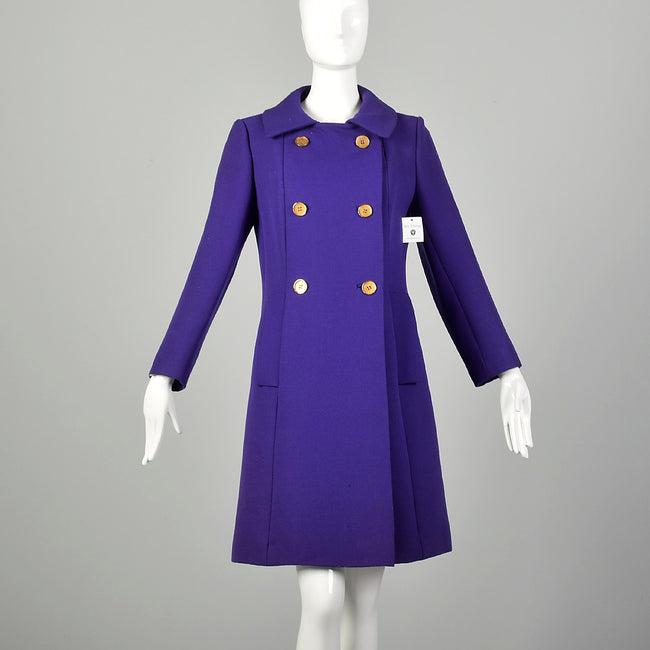 Small 1960s Coat Purple Mod Winter Outerwear Double Breasted
