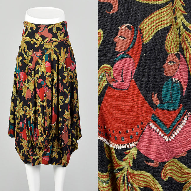 XS 1940s Novelty Print Cotton Harem Skirt