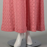 Medium 1970s Pink Maxi Dress Boho Sexy Sheer Bohemian Sleeveless Knit