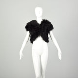Small 1980s Black Marabou Feather Cropped Vest Embellished Shrug