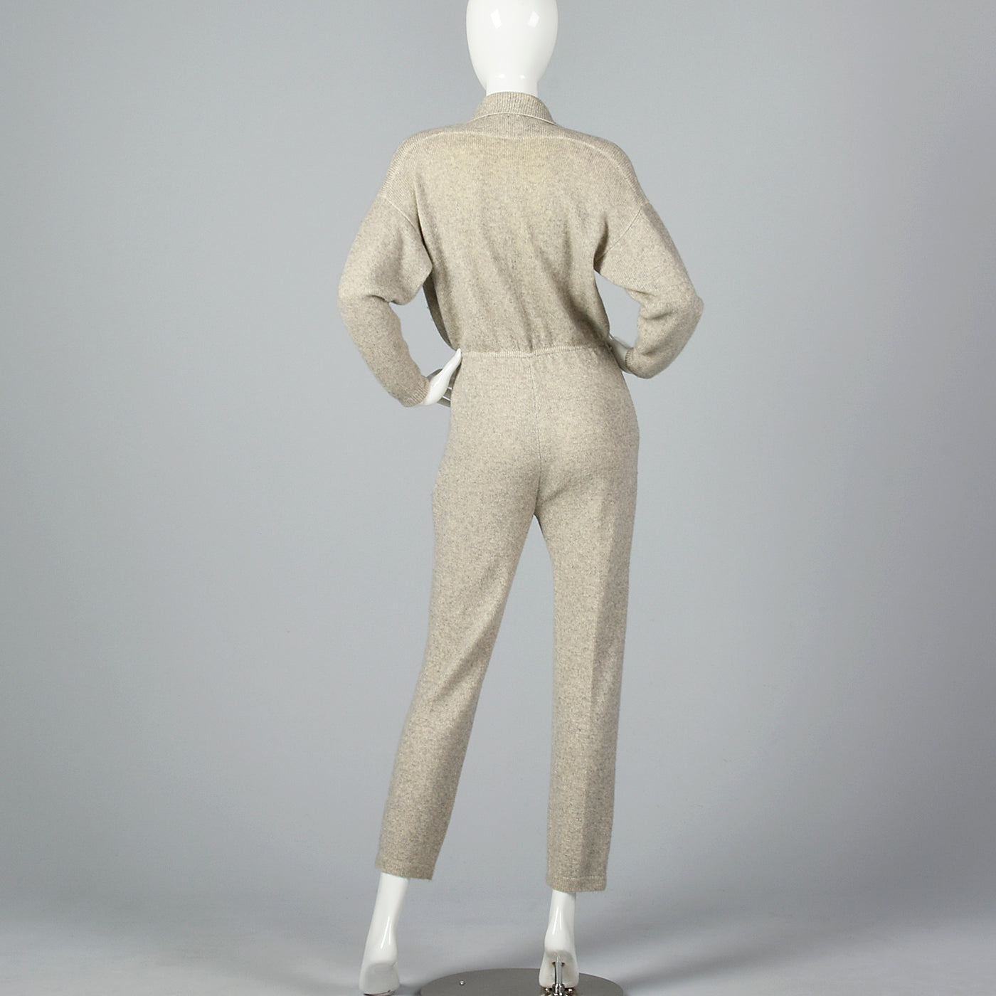 1980s St John Knit Cozy Gray Cashmere Jumpsuit