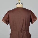 1950s Brown and Navy Gingham Day Dress