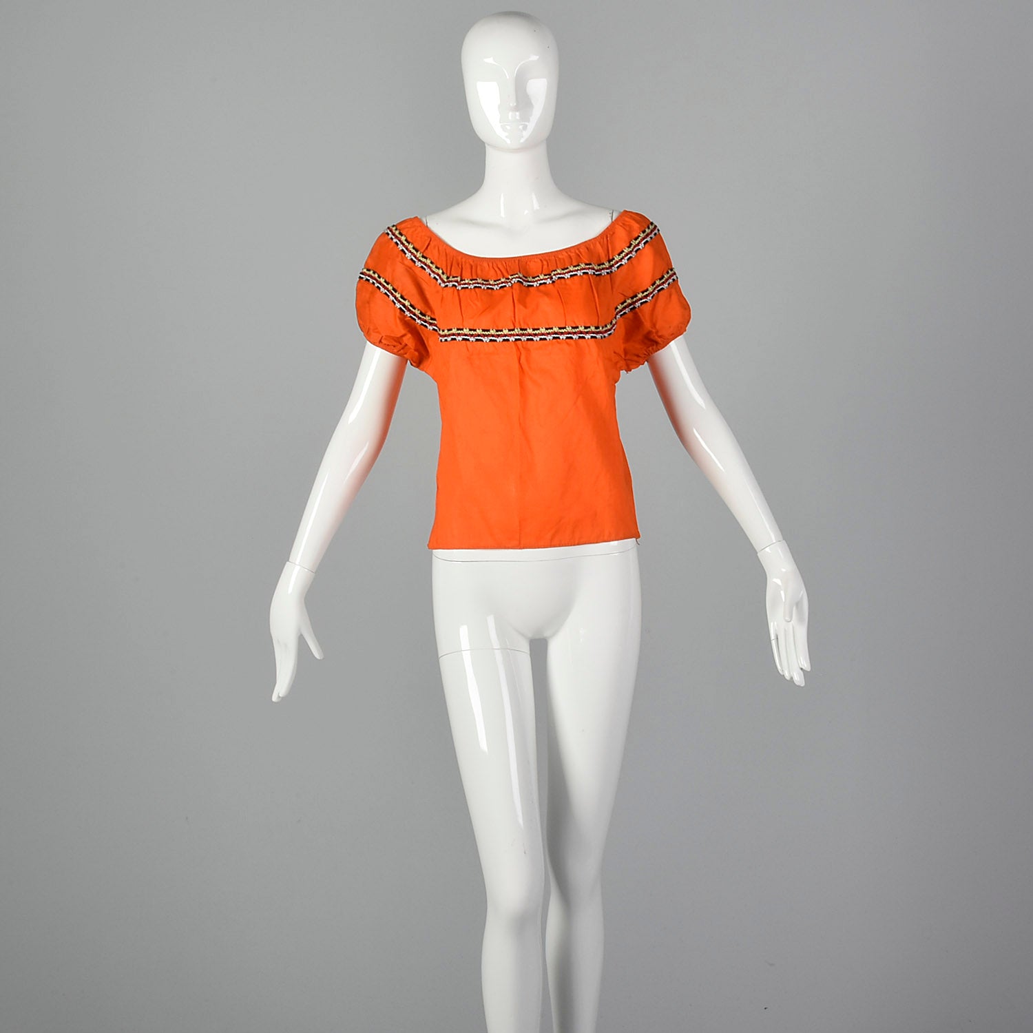 Medium 1960s Orange Peasant Top