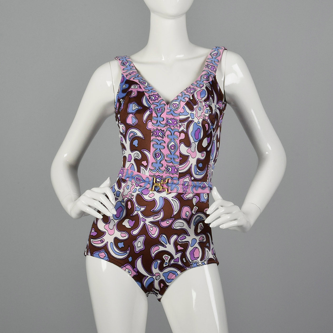 1960s Purple Psychedelic Print Swimsuit