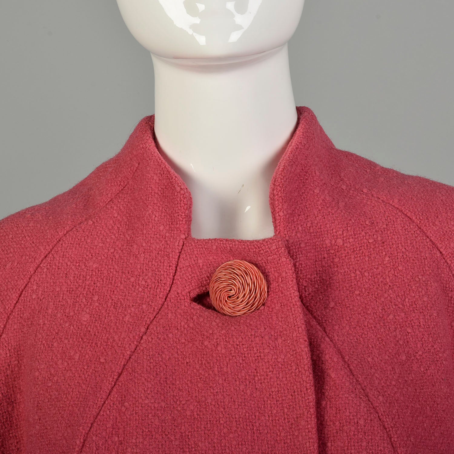 OSFM 1960s Swing Coat Loose Pink Wool Bracelet Sleeve Winter