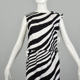 Small 1960s L'Aiglon Dress Black and White Striped Op Art Blouson Sleeveless Summer