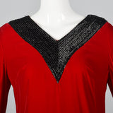 1960s Red Velvet Dress with Poet Sleeves