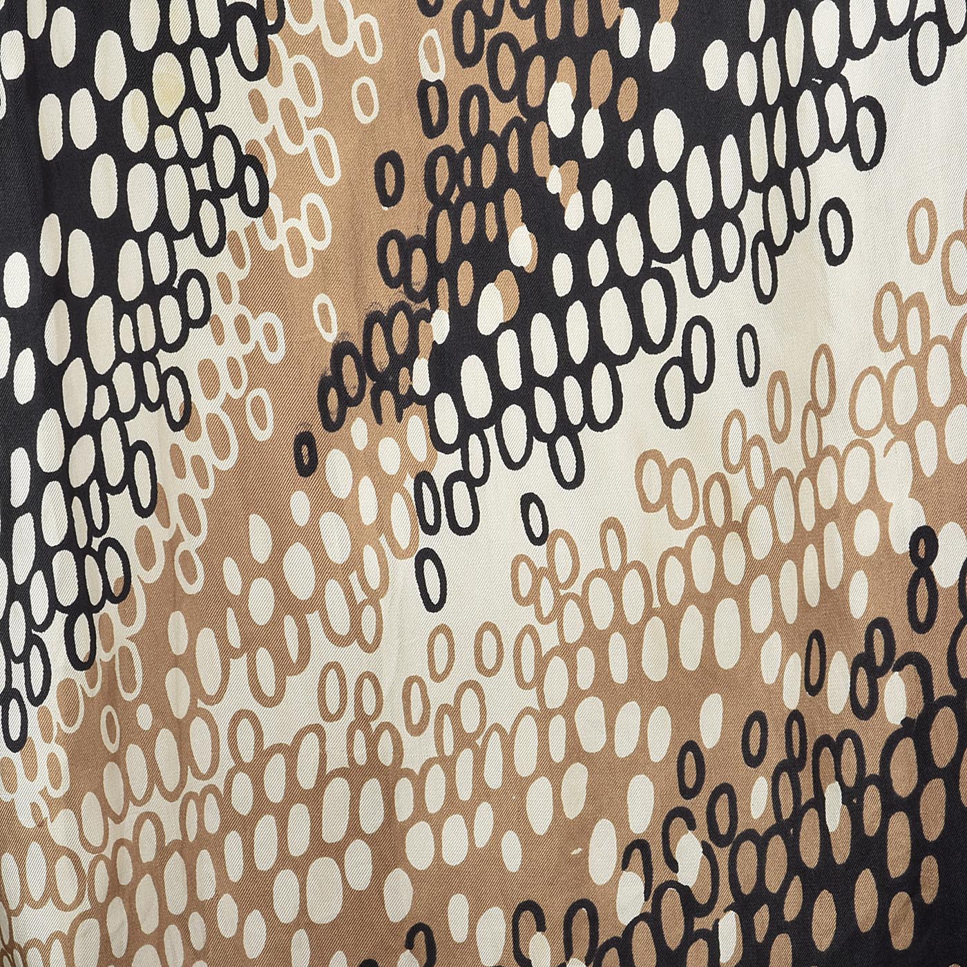 1960s Silk Dress with White, Tan, and Black Op Art Print