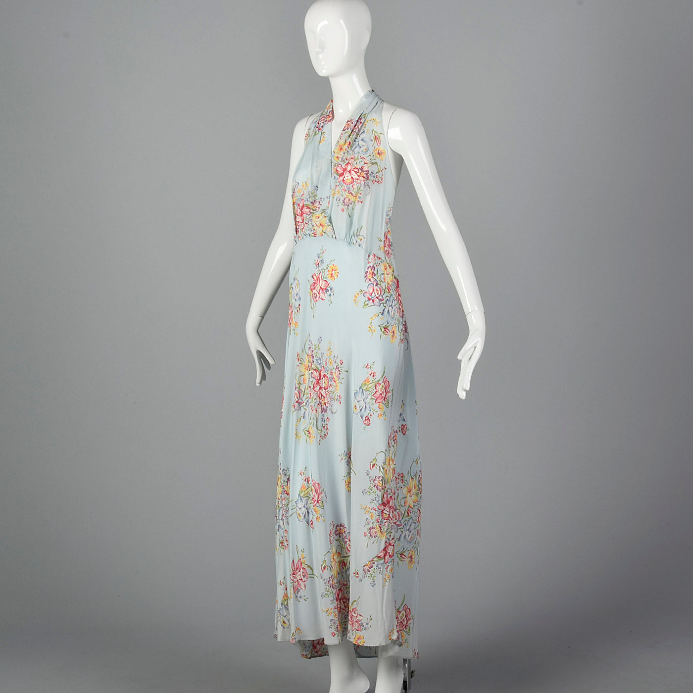 1940s Blue Daffodil Print Nightgown