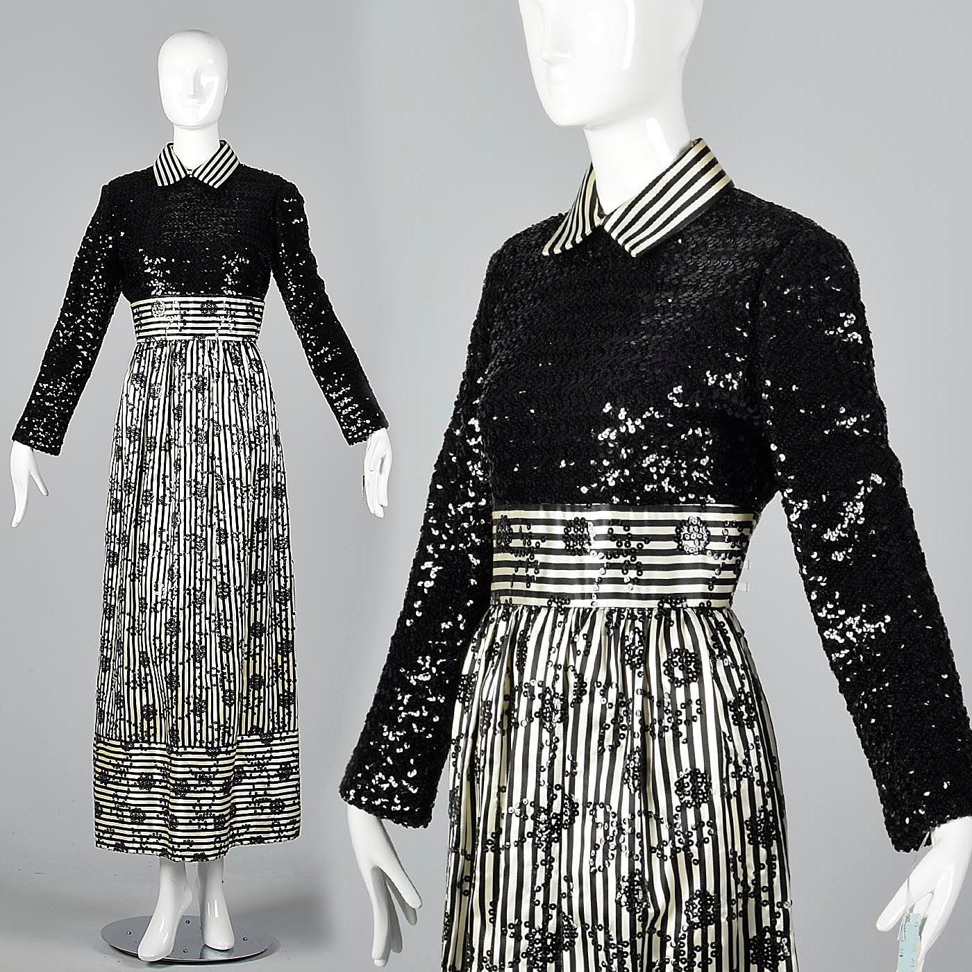 1970s Victor Costa Romantica Sequin Dress