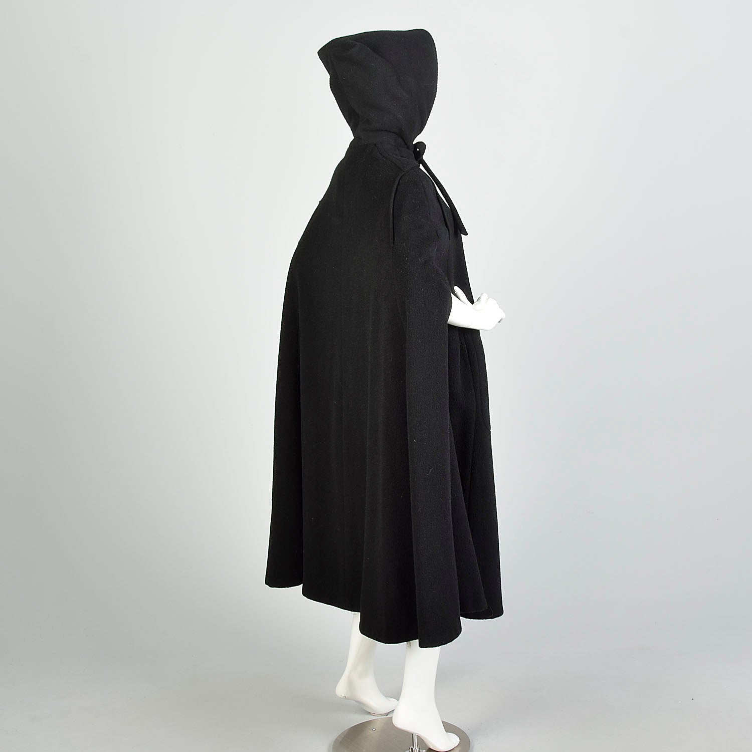 OSFM 1980s Heavy Hooded Wool Cape Black Winter Cloak Wool Hood Thick