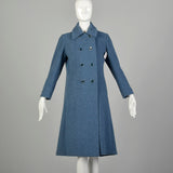 Small 1960s Coat Blue Wool Military Double Breasted Winter Vintage Outerwear