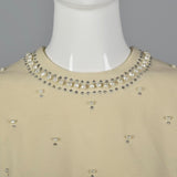 1960s Two Piece Cream Knit Set with Rhinestone Details