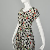 XS 1940s Novelty Print Rayon Dress
